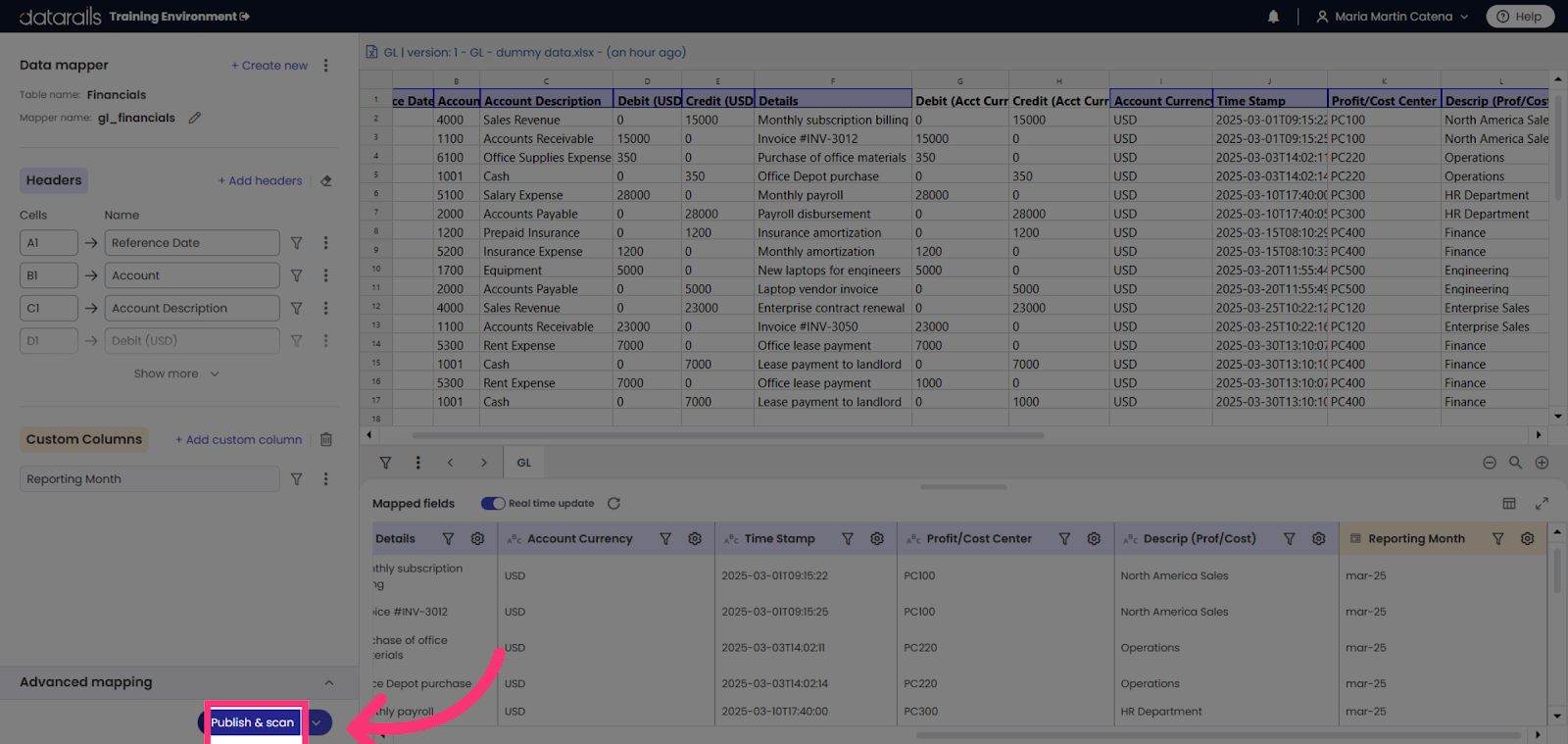 Publish and Scan Data Mapping