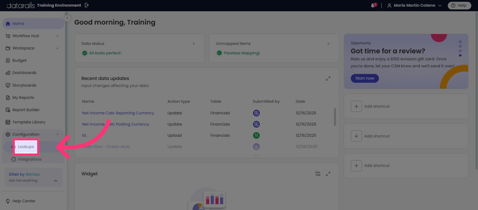 Open Lookups Section