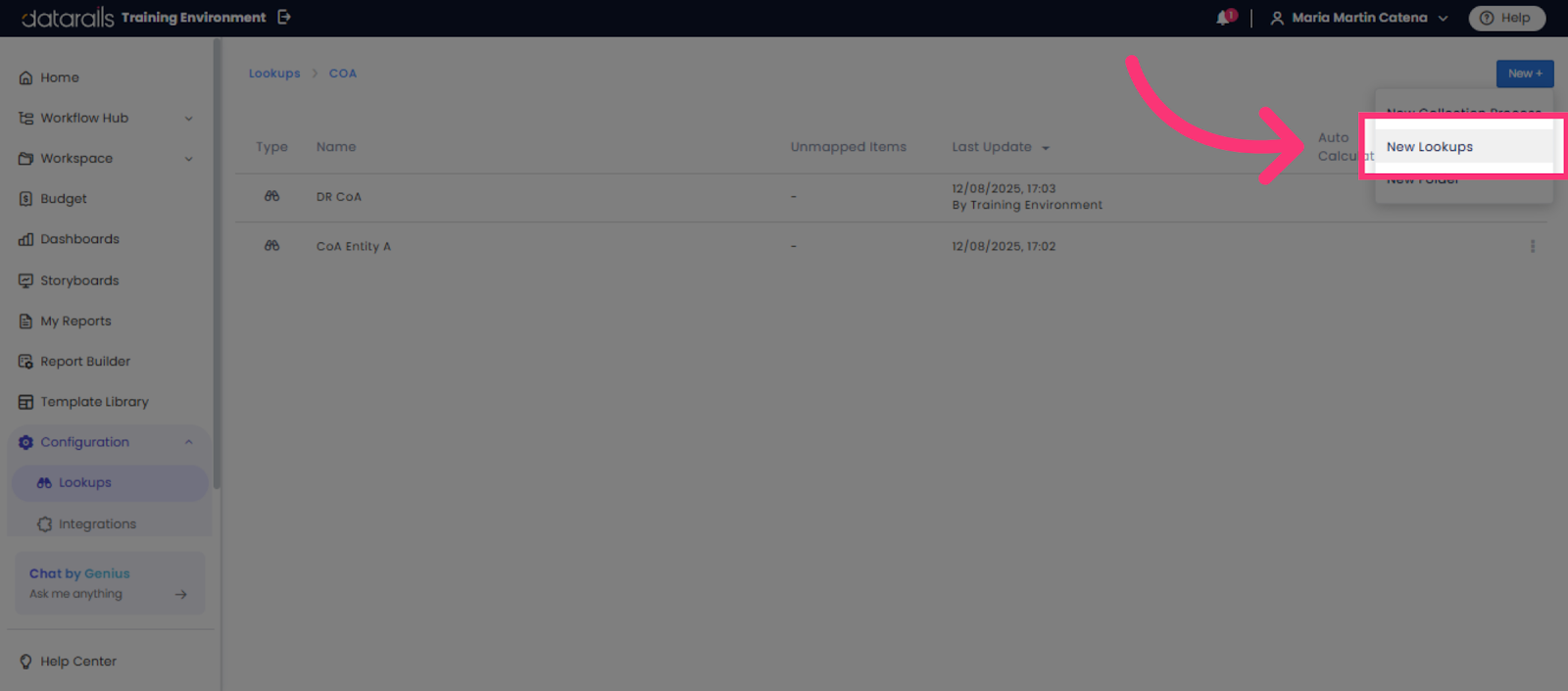 Select New Lookups Option