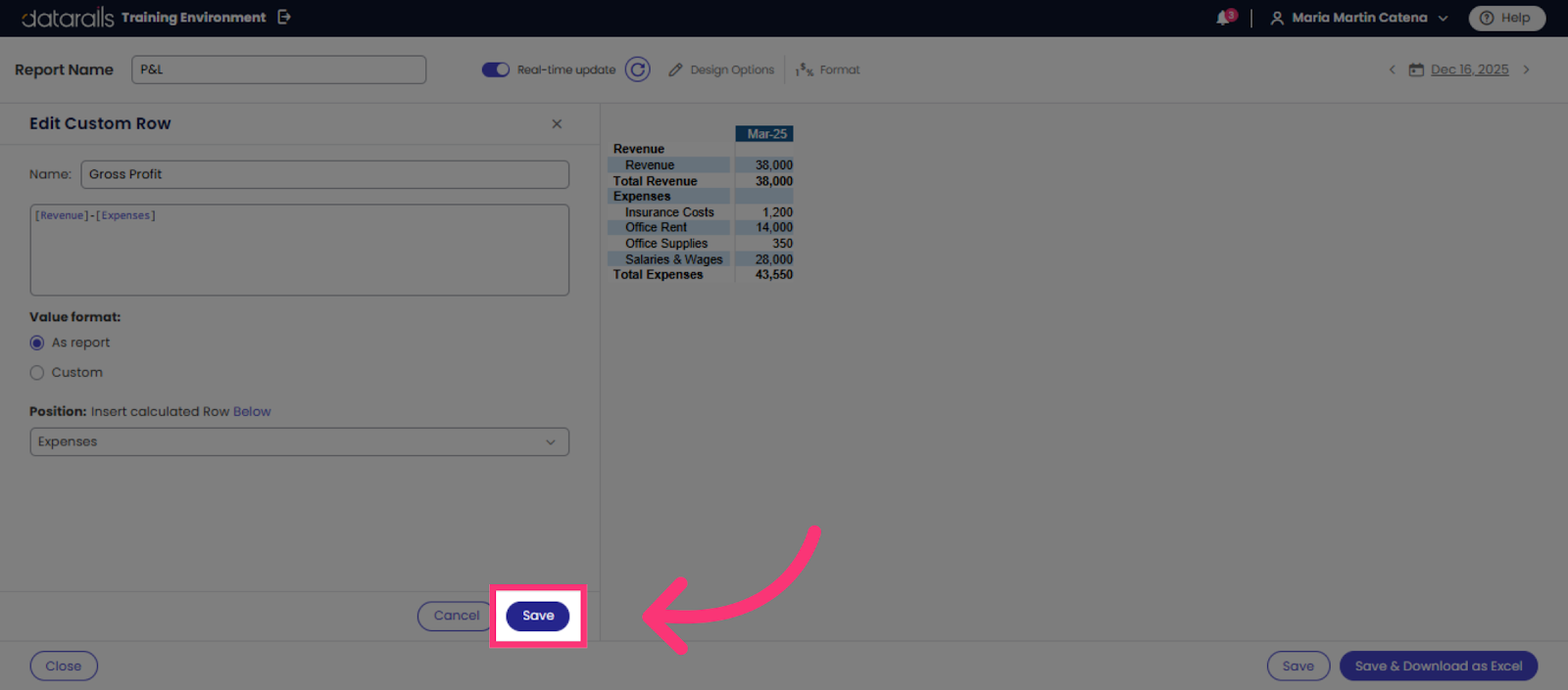 Save Custom Row