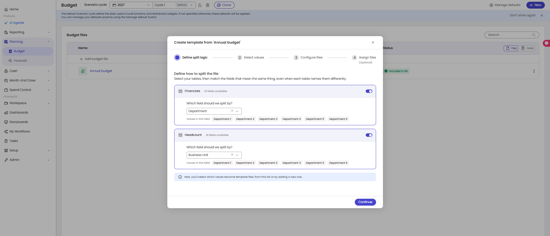 Step 1 Define split logic: selecting tables and the field to split by