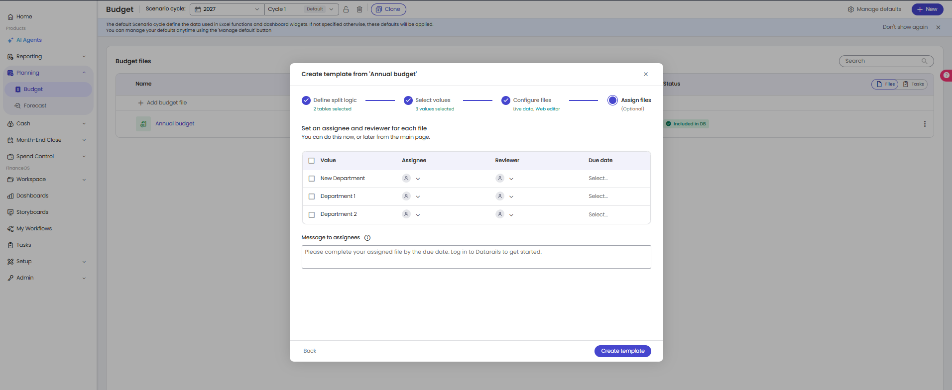 Step 4 Assign files: setting assignee, reviewer, and due date, and a message to assignees