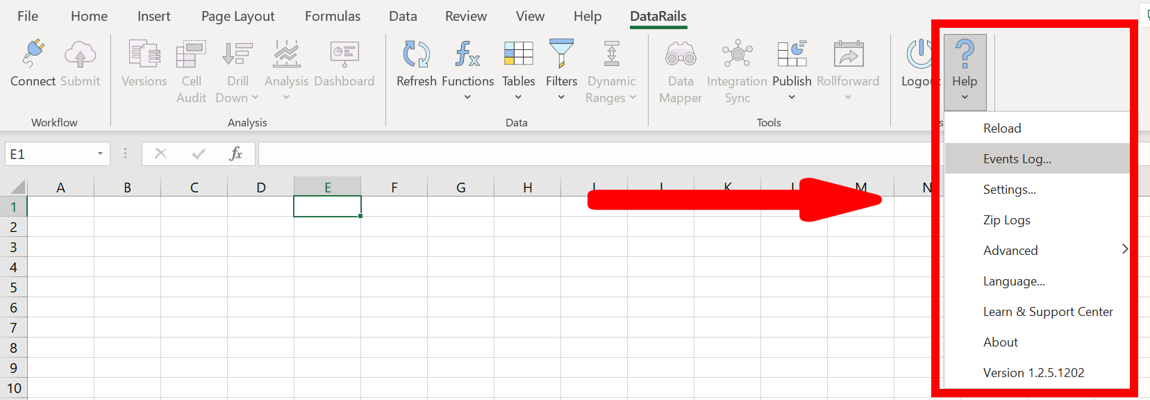 Excel Add-in Help Section – DataRails